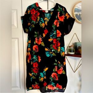A New Day XXL Bright Colorful Navy Floral Sheath Dress EUC